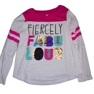 Okie Dokie Longsleeve Girls Top Pink White Gold Fiercely Fabulous Size 5